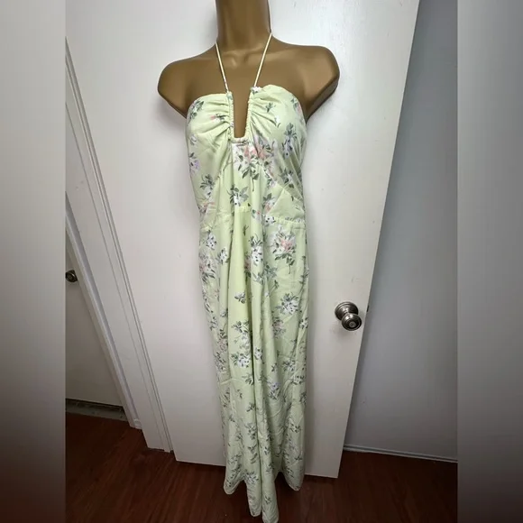 Abercrombie & Fitch Green Floral Halter Tie Neck Ultra Feminine Dress NWOT M - Picture 5 of 16